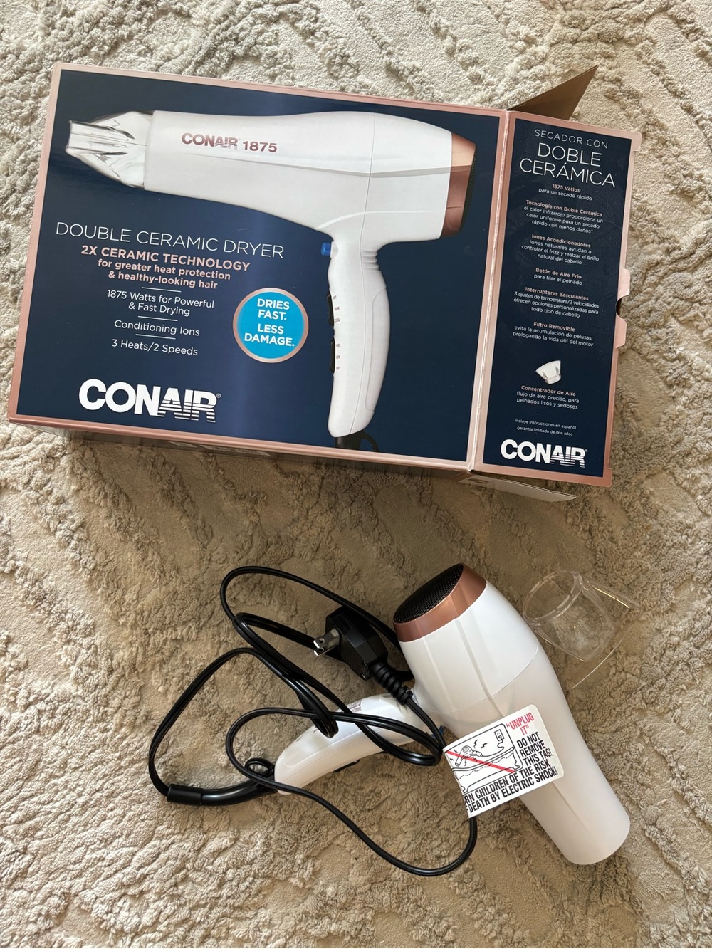 Conair Double Ceramic Hair Dryer - White with Rose Gold Accents